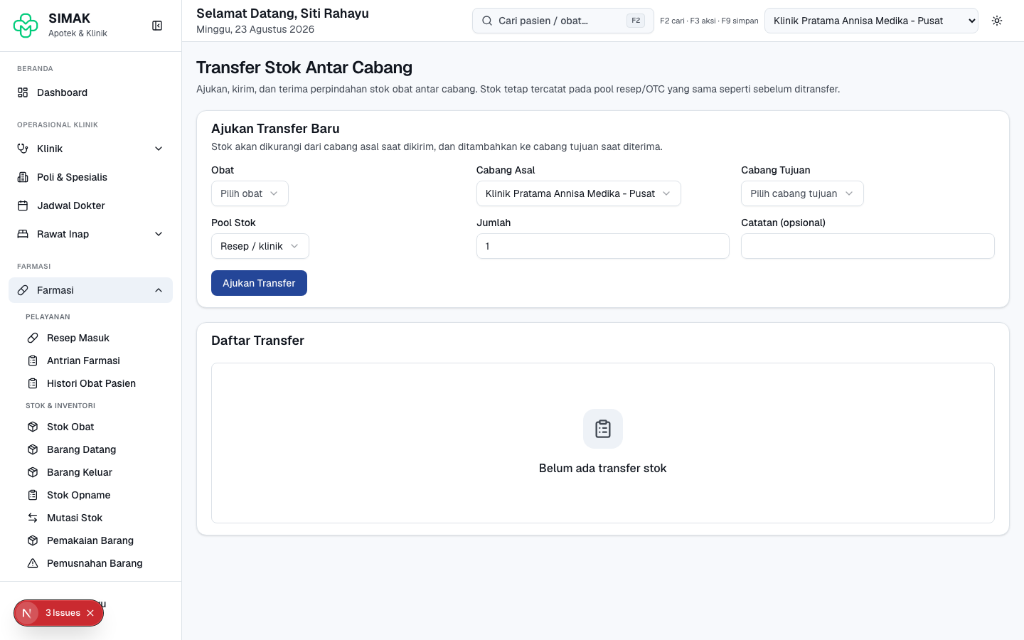 Transfer stok antar cabang