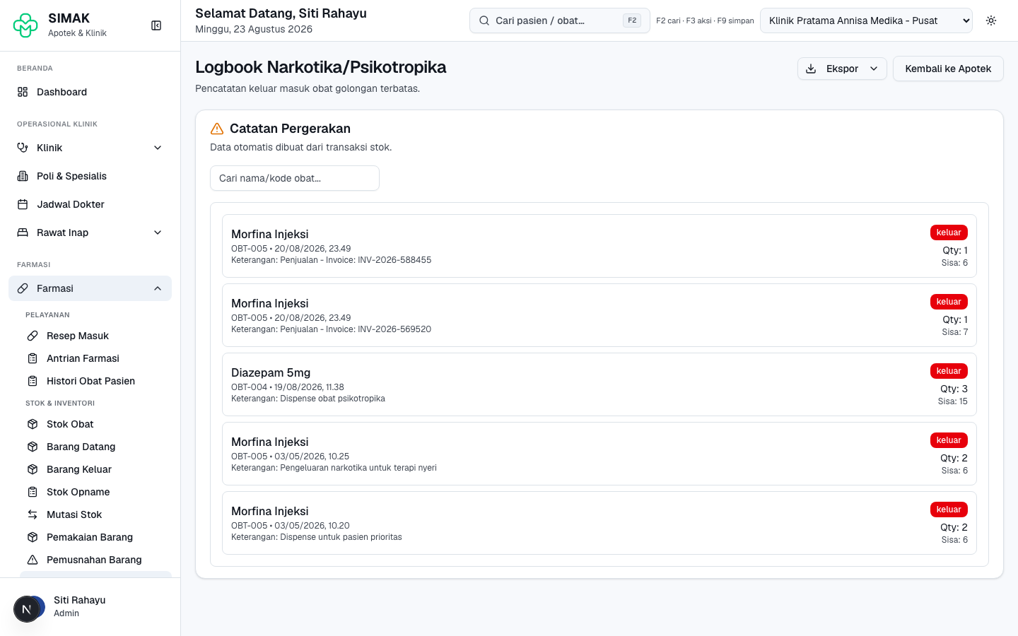 Logbook narkotika/psikotropika